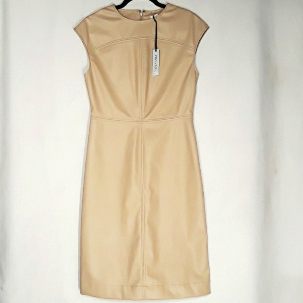 PROLOGUE Tan Faux Leather Sheath Dress X-Small NWT - Picture 3 of 8